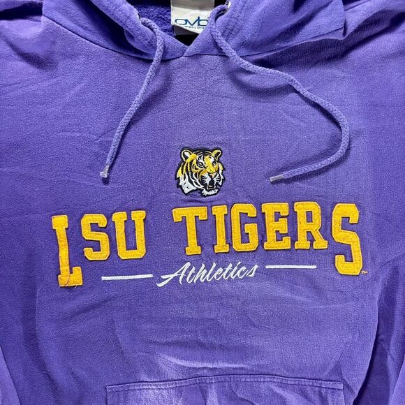 Vintage Y2K LSU Tigers Embroidered Hoodie Old Varsity OVB NCAA SEC Purple Gold - Picture 2 of 3